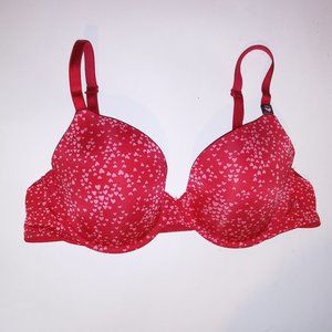 Victoria Secret Bra Lined Demi Red Pink Hearts Lightly Lined Cups Love Underwire